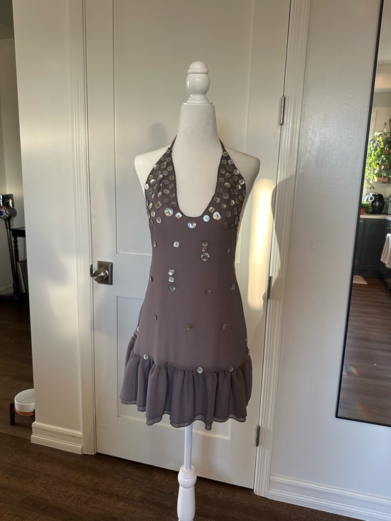 Jaded London Dresses & Skirts - Jaded London Taupe Backless Halter Mini Dress with shell discs